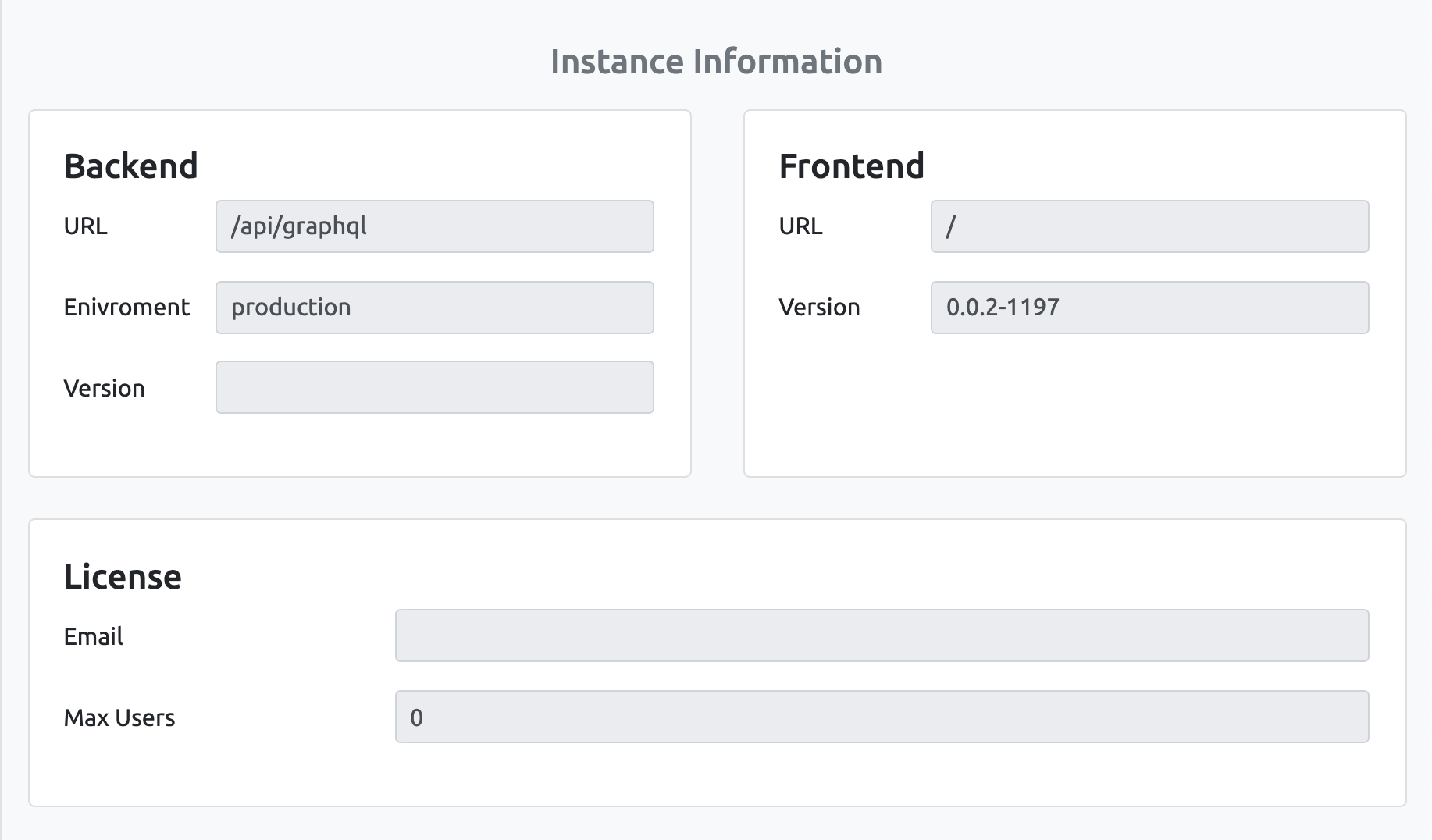 Admin console showing off various enterprise setup variables.