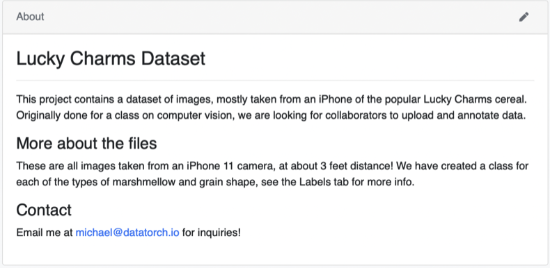 About section of a DataTorch project.